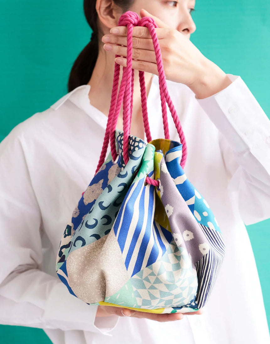 Echino Rhombus Cotton Linen Canvas Fabric, Blues