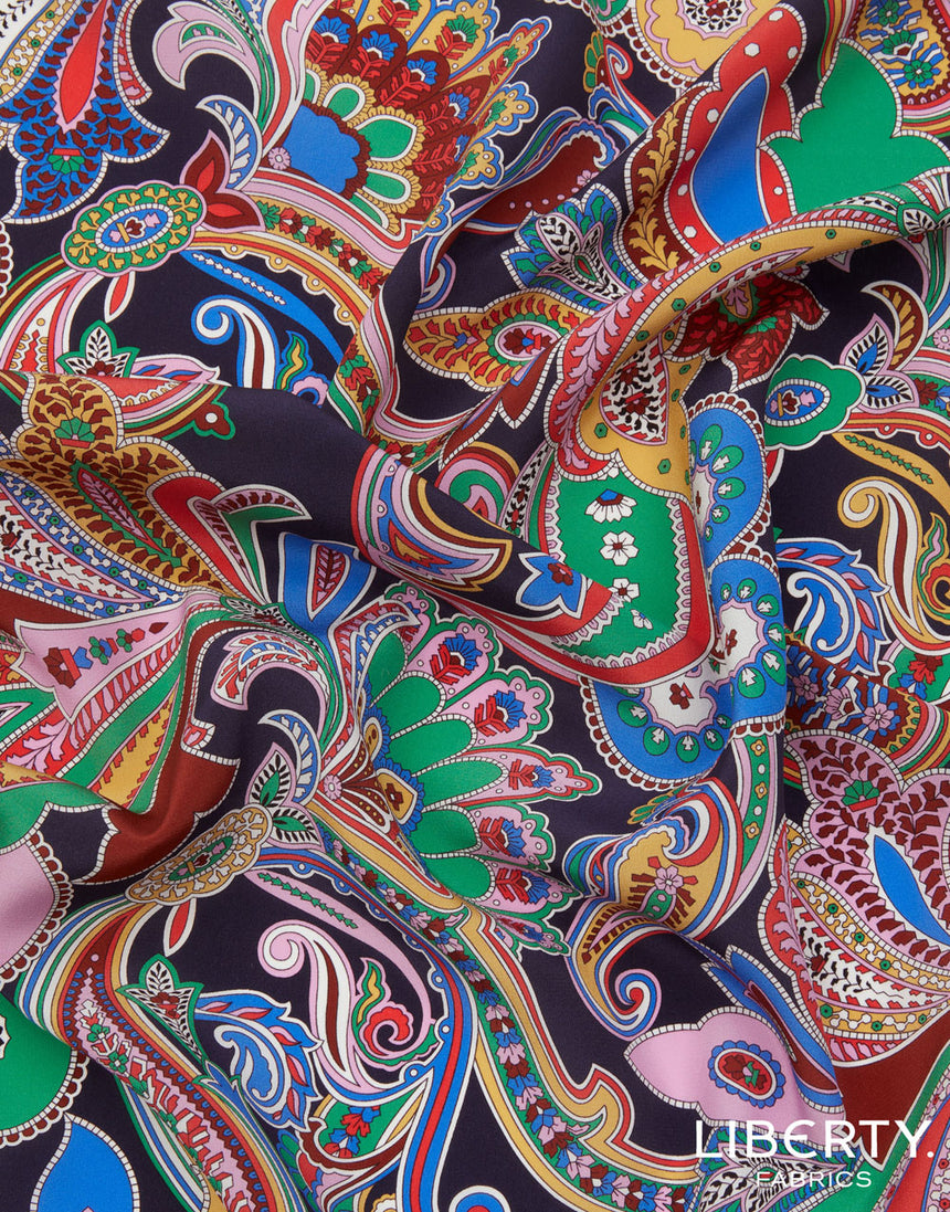 Liberty Fabrics Kensington Crepe de Chine Fabric, Paisley Fanfare C