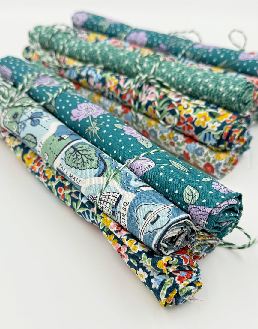London Bouquet Liberty Lasenby Quilting Fat Quarter Bundle, Green