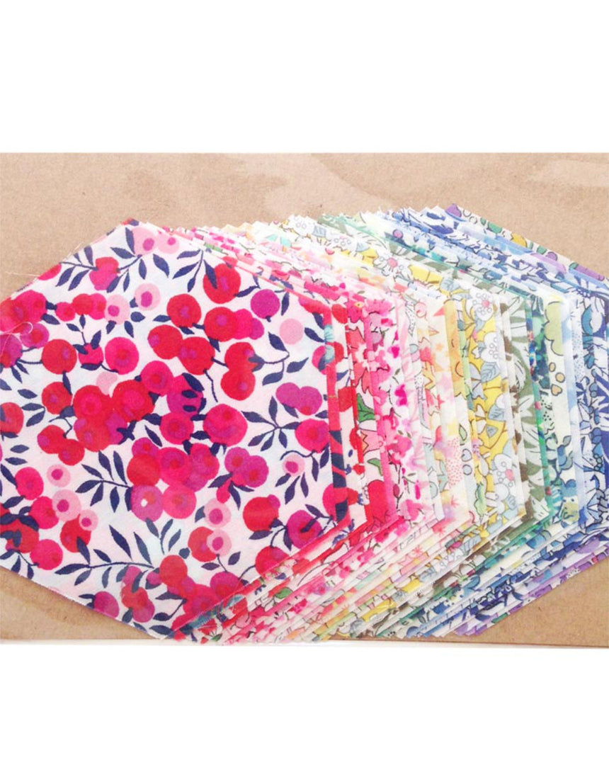 Pack of 30 Liberty Tana Lawn Fabric Rainbow 1 3/4″ Hexagons, Alice Caroline