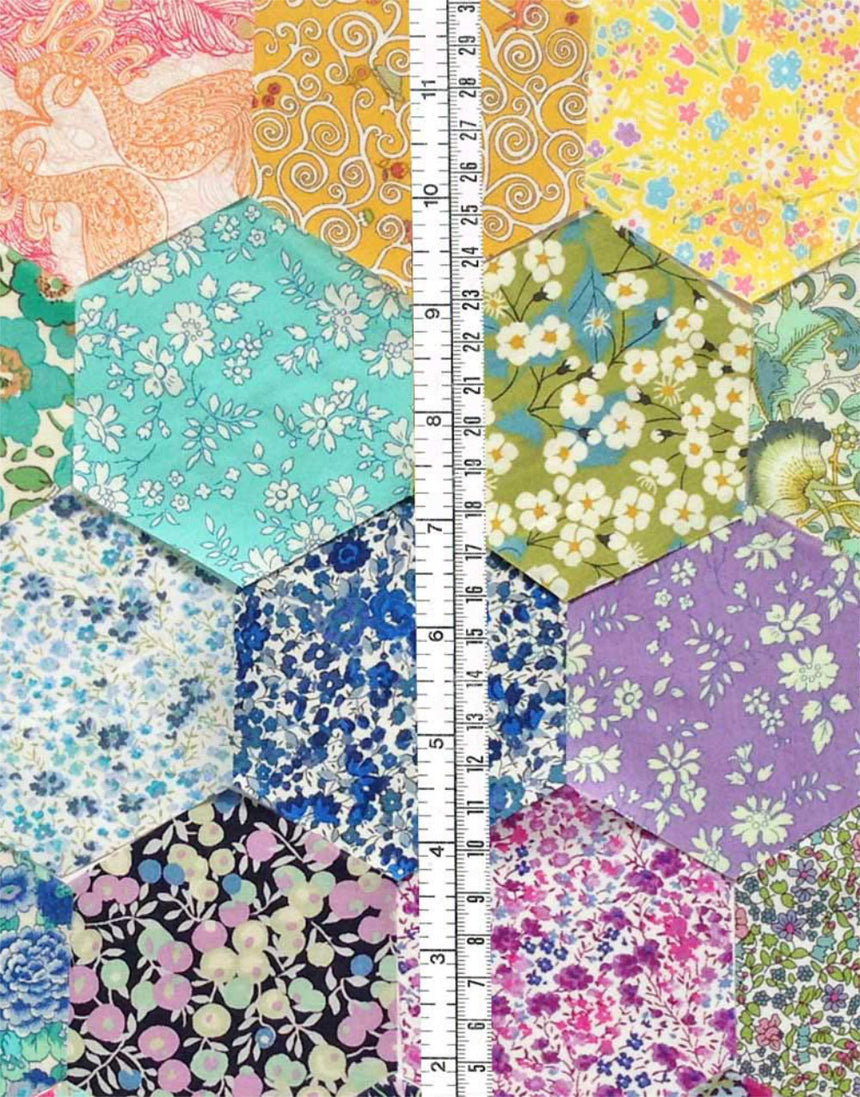 Pack of 30 Liberty Tana Lawn Fabric Rainbow 1 3/4″ Hexagons, Alice Caroline