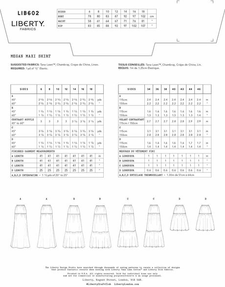 Liberty Fabrics Skirts Megan Maxi Skirt Sewing Pattern, Liberty Fabrics 15044