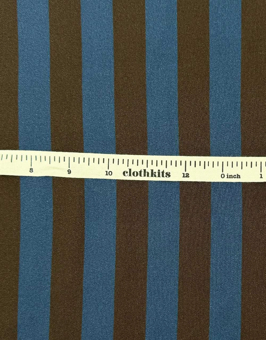 Brown and Blue Stripe Light & Lush Viscose Fabric