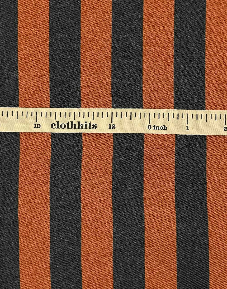 Cognac and Charcoal Stripe Light & Lush Viscose Fabric