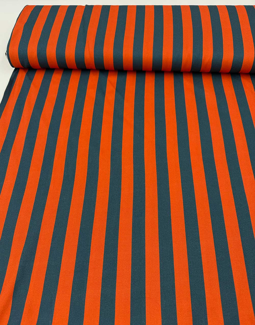 Teal and Orange Stripe Light & Lush Viscose Fabric
