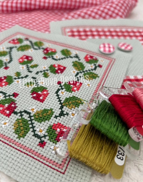 Strawberry Fayre Biscornu Pincushion Cross Stitch Kit, Little Dove Designs