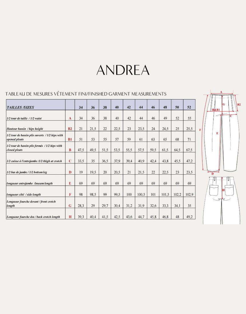 Andrea Trousers Paper Sewing Pattern, Maison Fauve