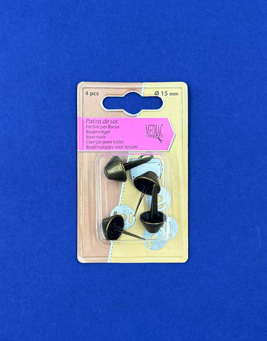 Base Nails for Bag Making, 15mm Antique Brass (Pack of 4)