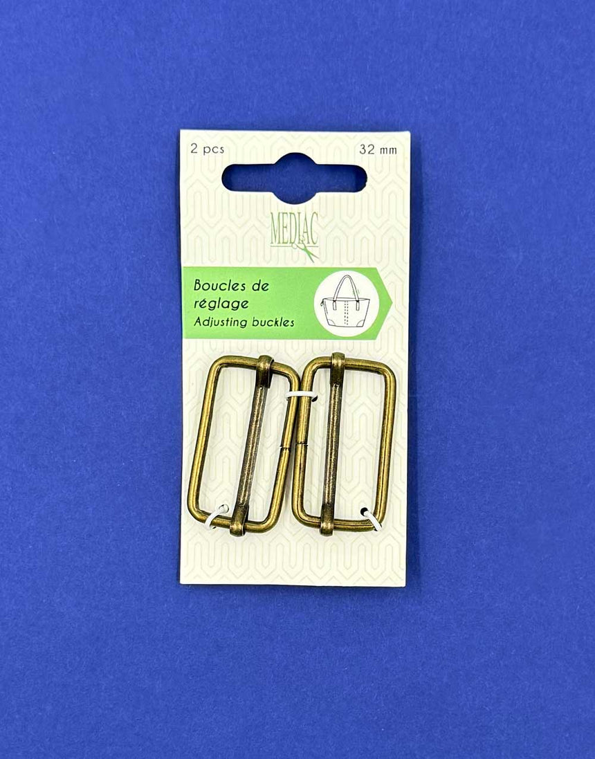 Adjustable Buckle Slider, 32mm Antique Brass (Pack of 2)