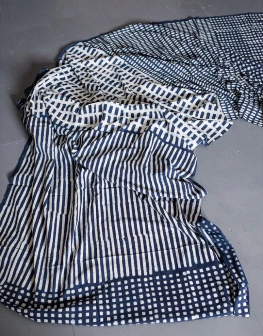 Indigo Hopscotch Indian Block Printed Cotton Fabric