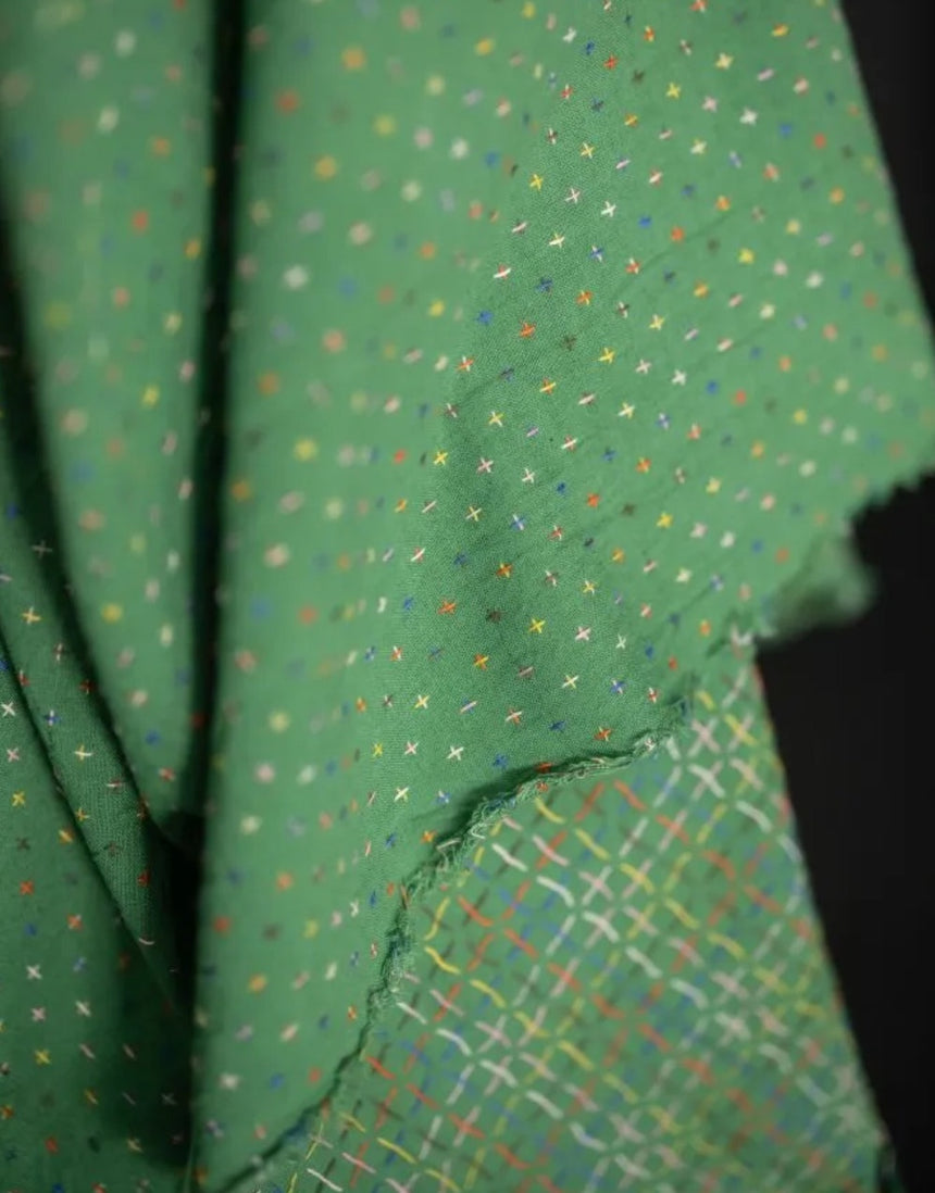 Green Bobbette Indian Cotton Cross Stitch Fabric