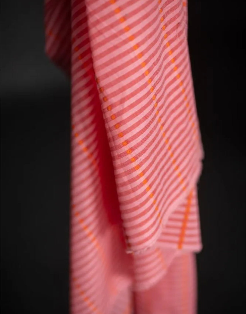 Pink Lumiere Striped Indian Cotton Fabric
