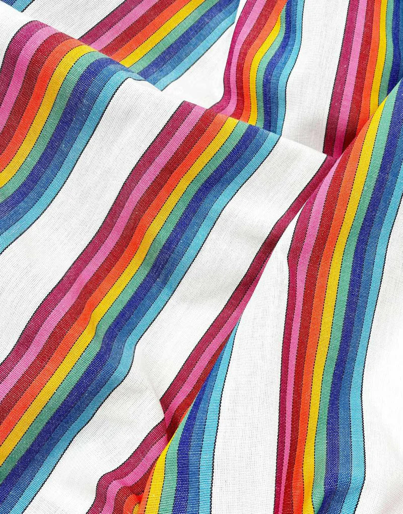 Remnant 40cm - Ecru Rainbow Mexican Striped Fabric