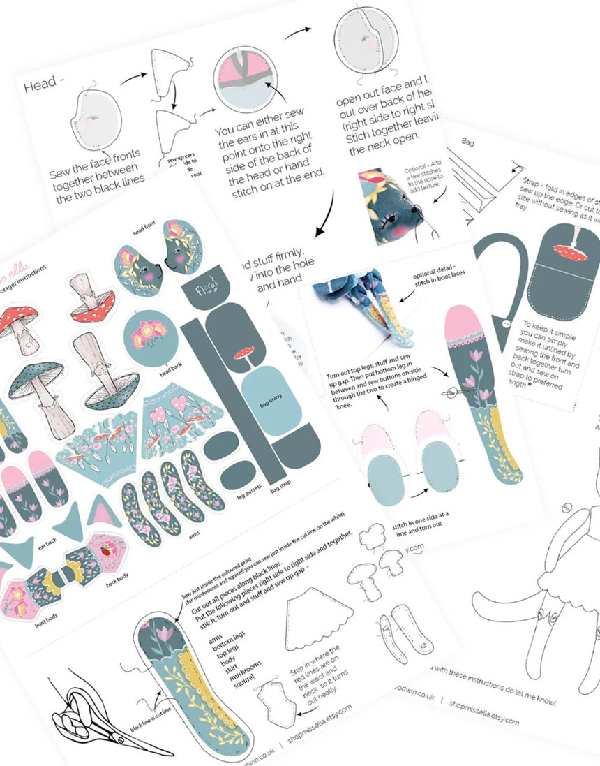 Flora the Forager and Mushroom Book Sewing Kit, Miss Ella