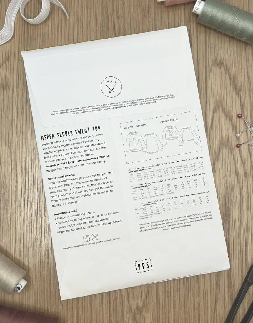 Aspen Kids Sweatshirt Sewing Pattern (0 - 11y), Pattern Paper Scissors