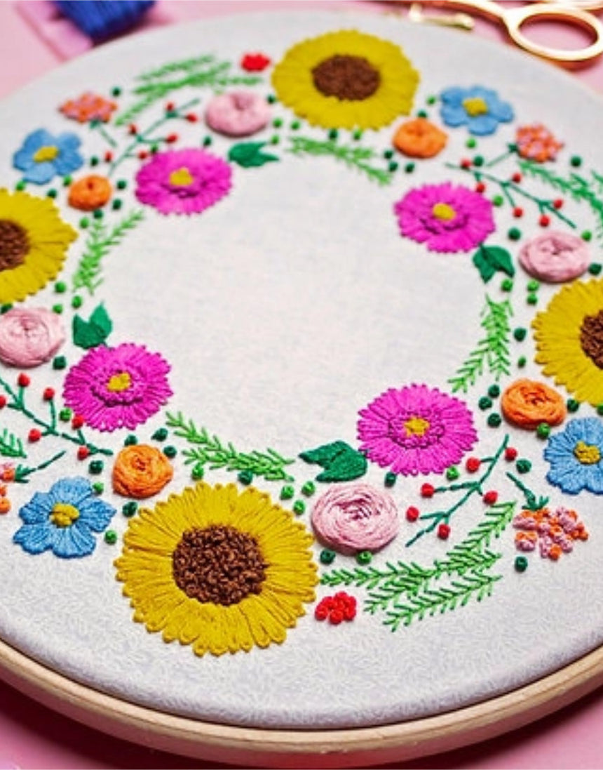 Summer Wreath Embroidery Kit, Pixels & Purls