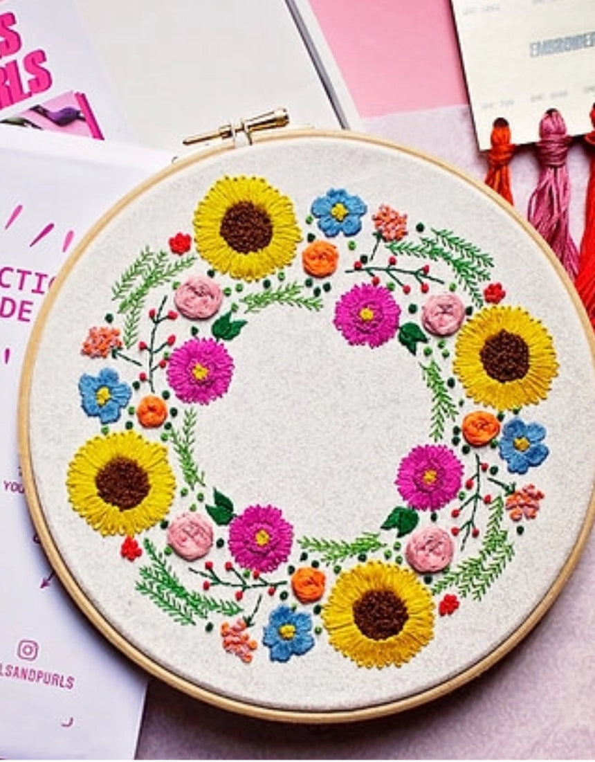Summer Wreath Embroidery Kit, Pixels & Purls