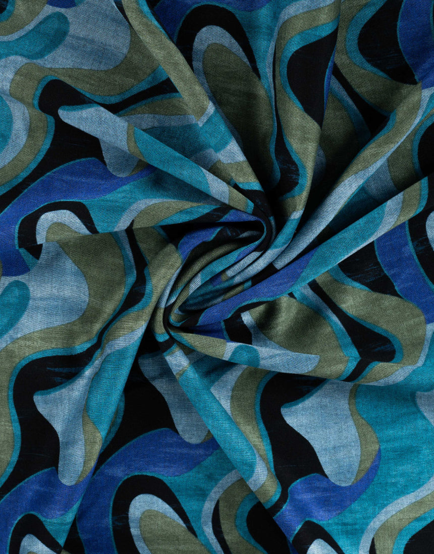 Petrol Waves Ponte di Roma Knit Fabric
