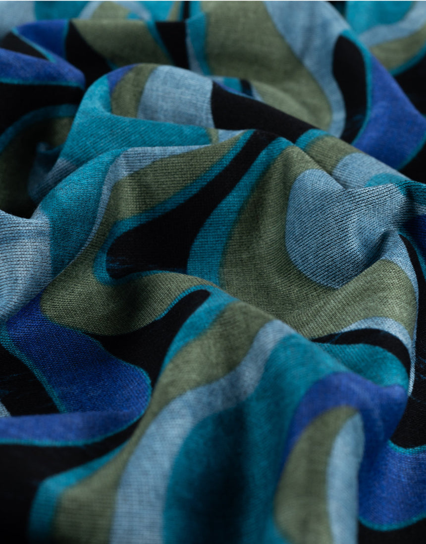 Petrol Waves Ponte di Roma Knit Fabric