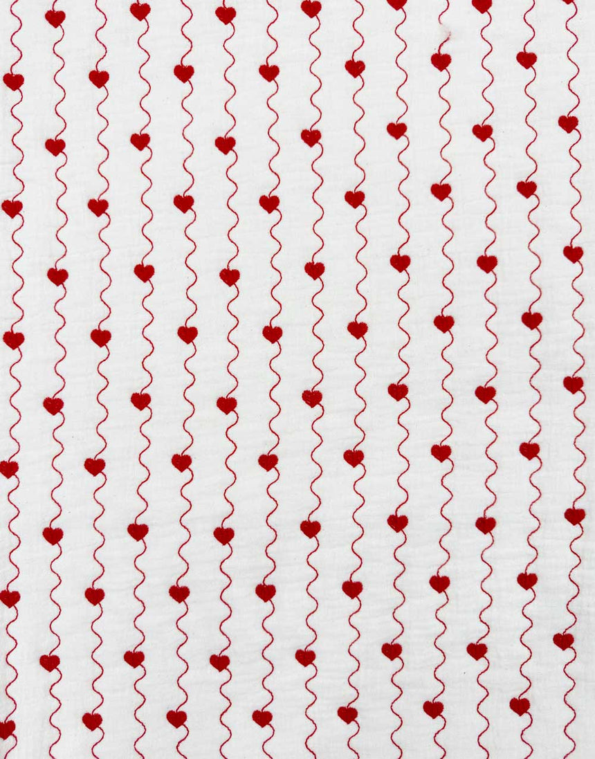 Heart Trail Embroidered Quilted Double Gauze Fabric