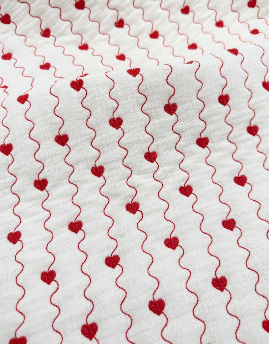 Heart Trail Embroidered Quilted Double Gauze Fabric