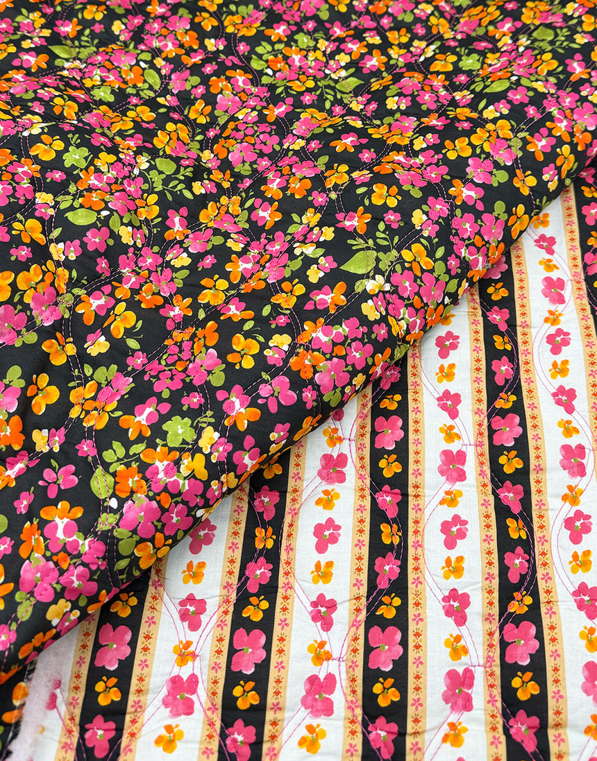Bloom & Stripe Reversible Quilted Cotton Voile Fabric