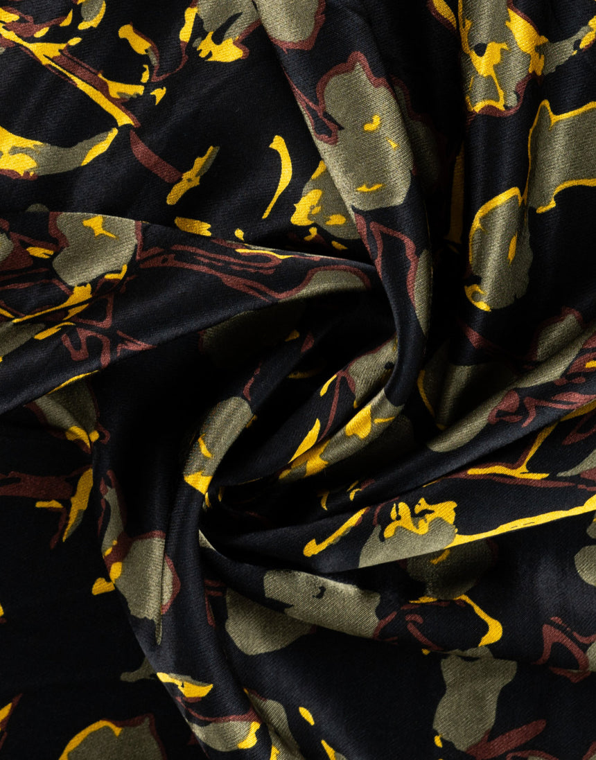 Khaki Bloom Rayon Spun Satin Fabric