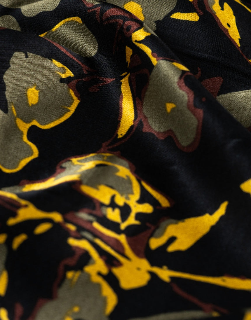 Khaki Bloom Rayon Spun Satin Fabric