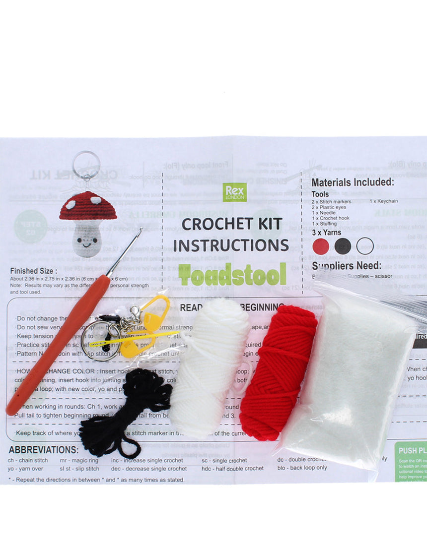 Toadstool Mushroom Intermediate Crochet Keyring Kit