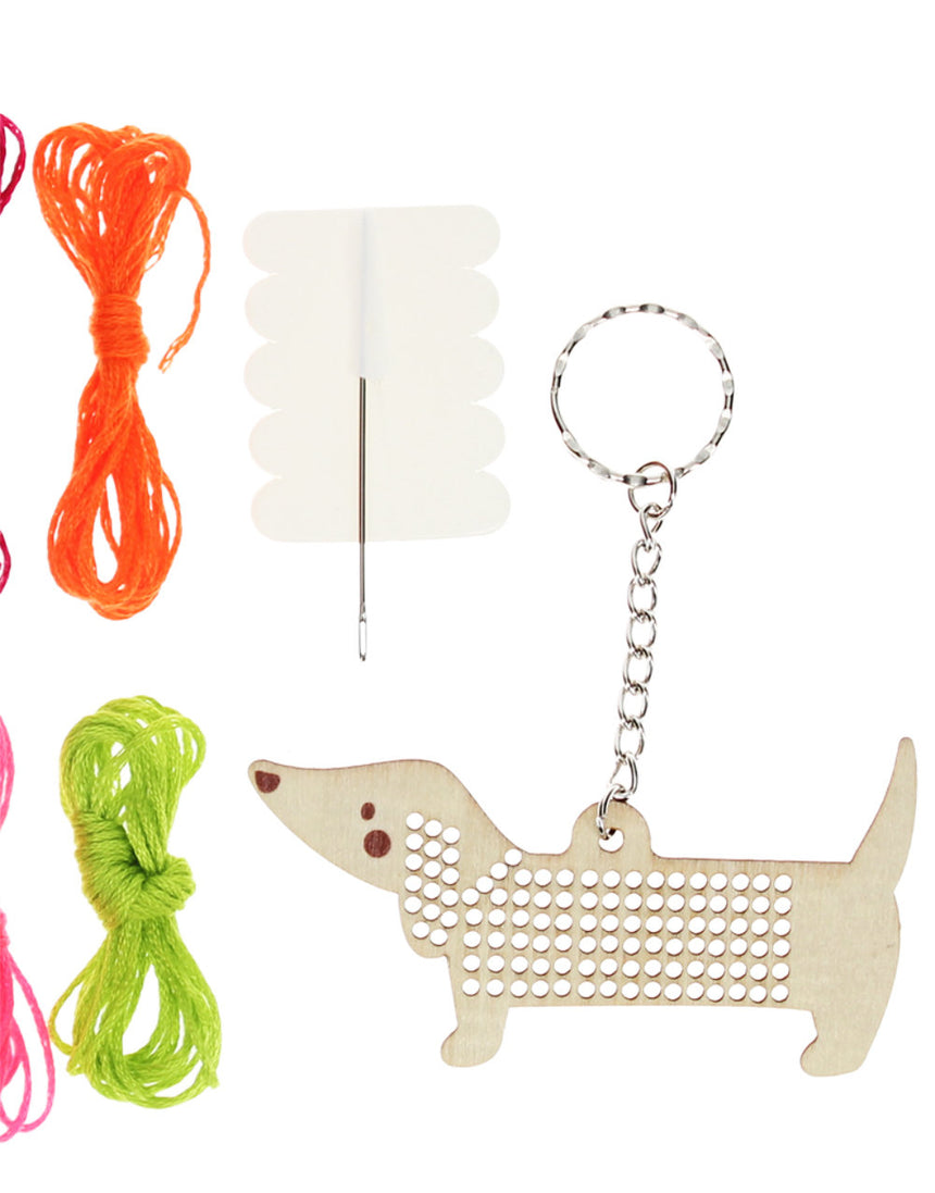 Stitch Your Own Wooden Keyring, Sausage Dog