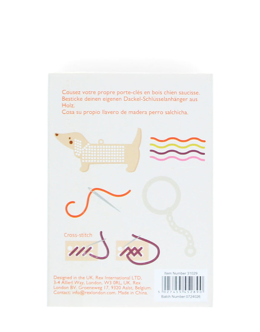 Stitch Your Own Wooden Keyring, Sausage Dog