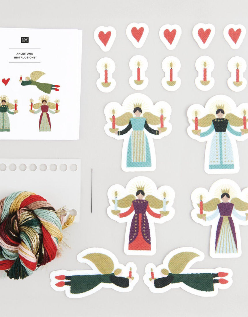 Christmas Angels with Candles Stick and Stitch Embroidery Kit, Rico Design