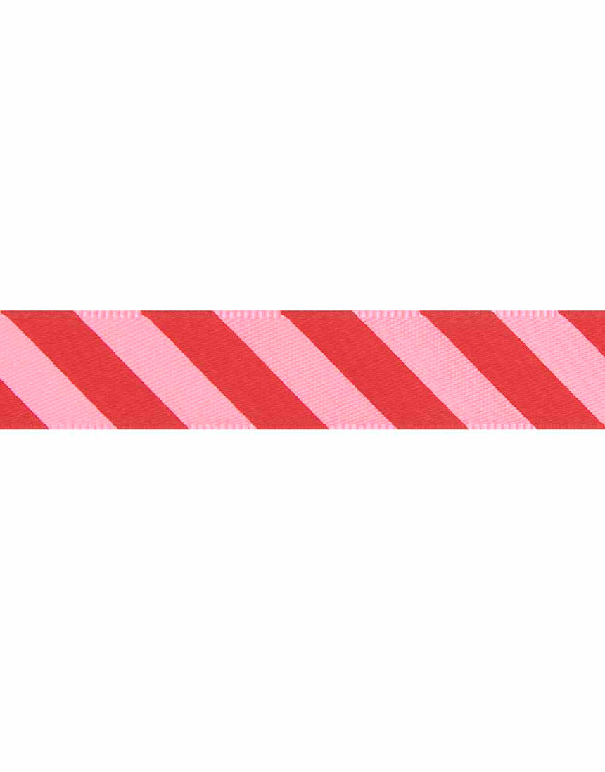 Neon Pink & Red Candy Striped Ribbon, 3m