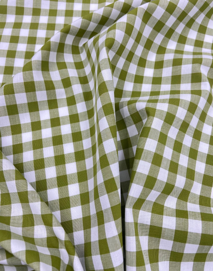 Small Moss Green Yarn-Dyed Gingham Cotton Fabric