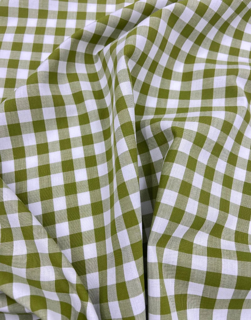 Remnant 35cm - Small Moss Green Yarn-Dyed Gingham Cotton Fabric