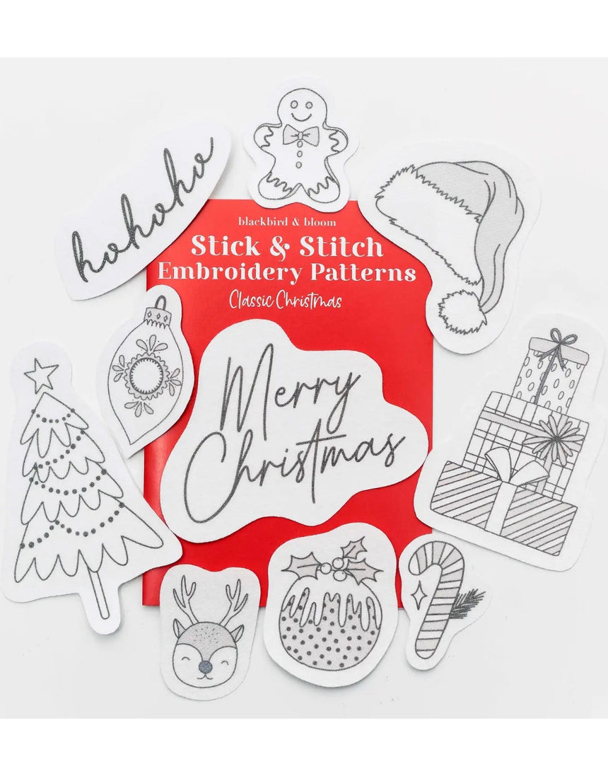 Classic Christmas Stick & Stitch Embroidery Patterns, Blackbird & Bloom