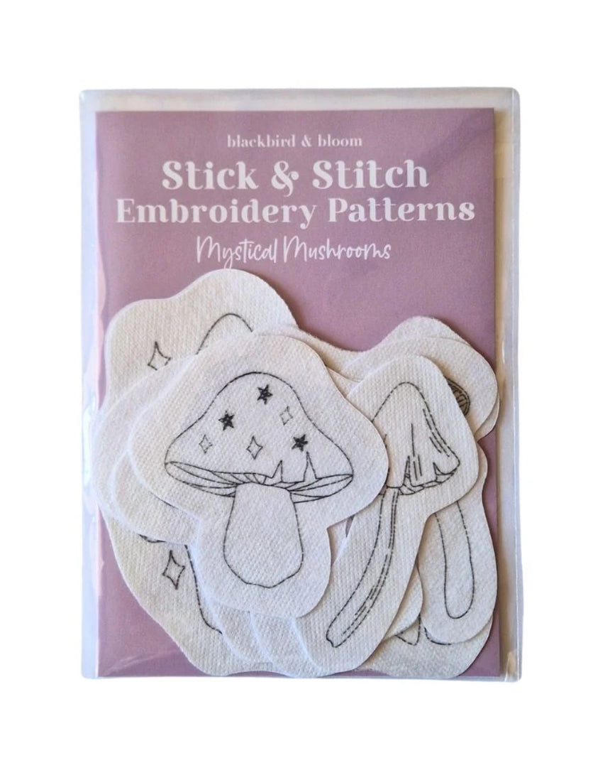 Mystical Mushrooms Stick & Stitch Embroidery Patterns, Blackbird & Bloom