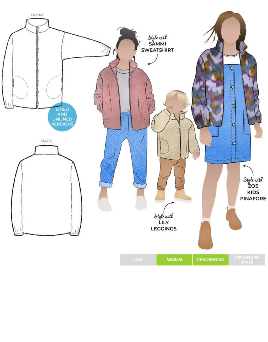 Teddy Kids Jacket Sewing Pattern, Style Arc
