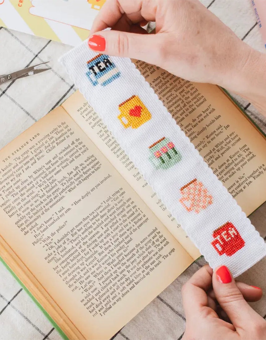 Tea/Mugs Cross Stitch Bookmark Kit, Cotton Clara