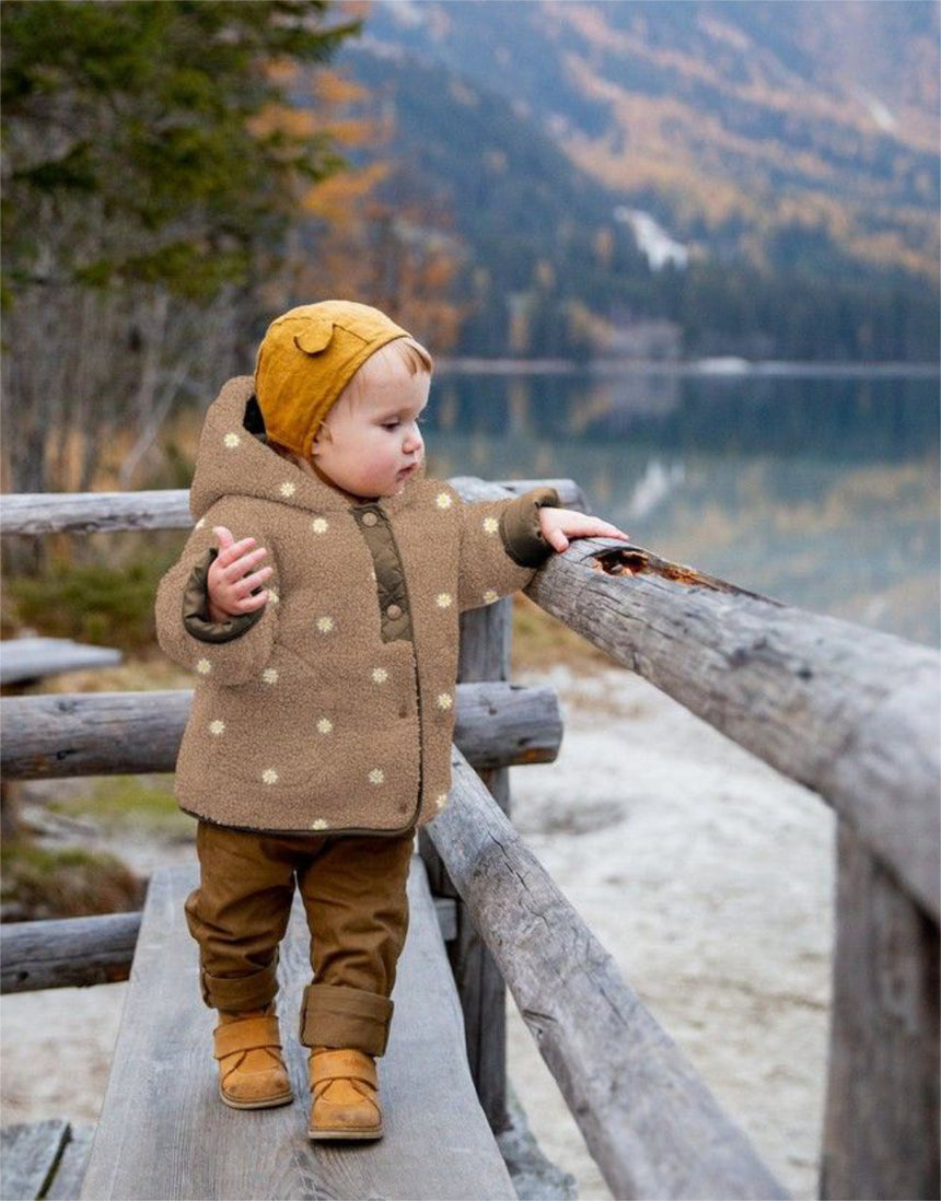 Rosewood Bloom Embroidered Teddy Fleece Fabric