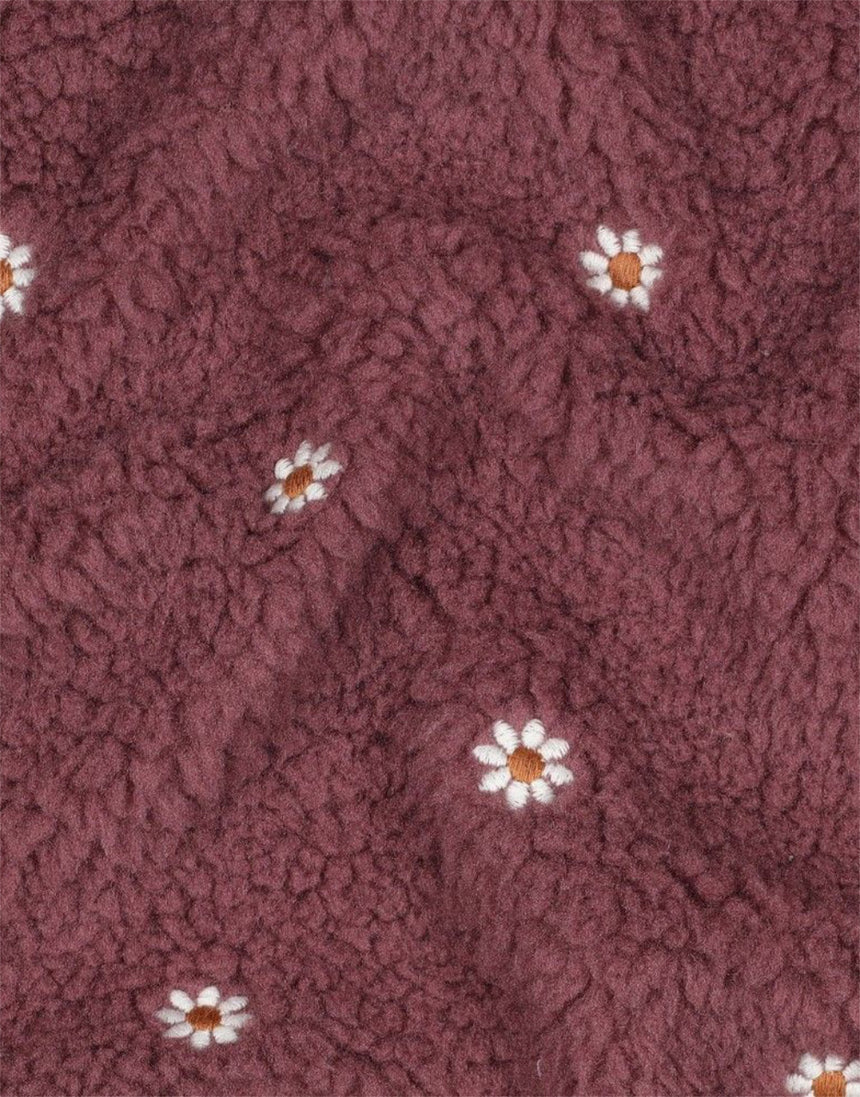 Rosewood Bloom Embroidered Teddy Fleece Fabric