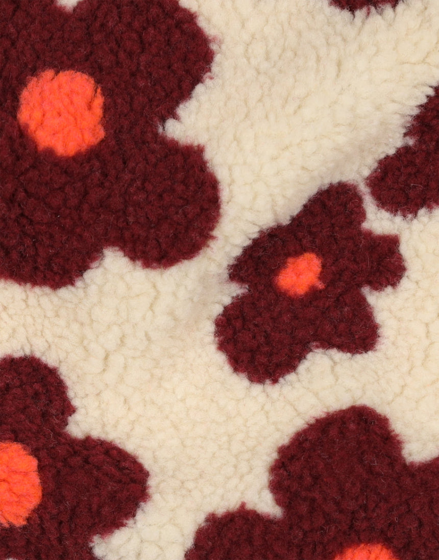 Cream & Garnet Groovy Bloom Teddy Fleece Fabric