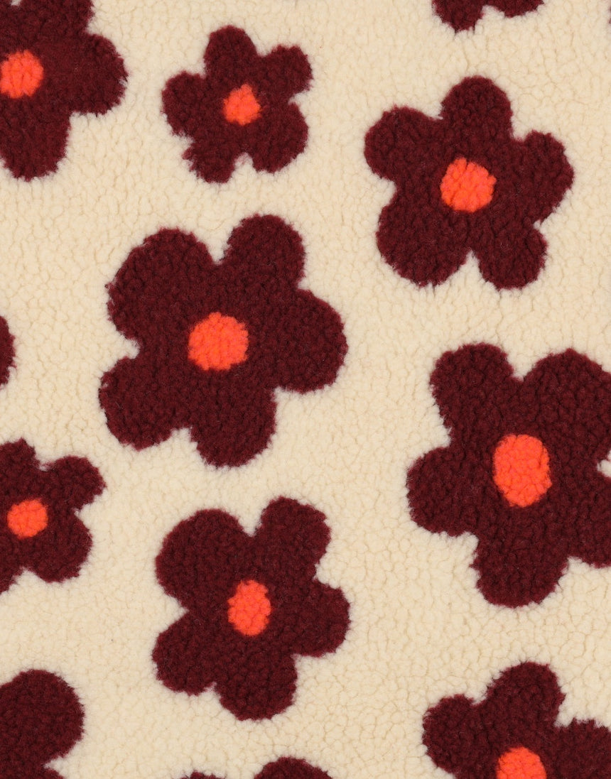 Cream & Garnet Groovy Bloom Teddy Fleece Fabric