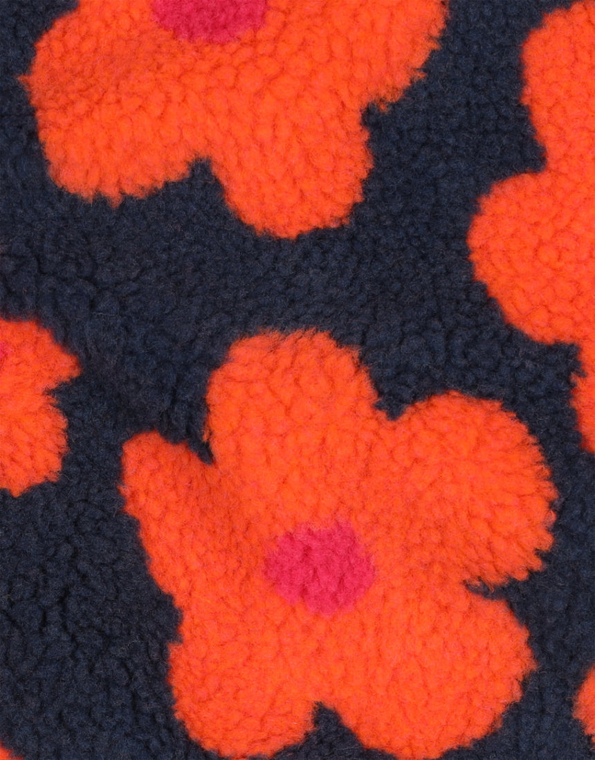 Navy & Coral Groovy Bloom Teddy Fleece Fabric