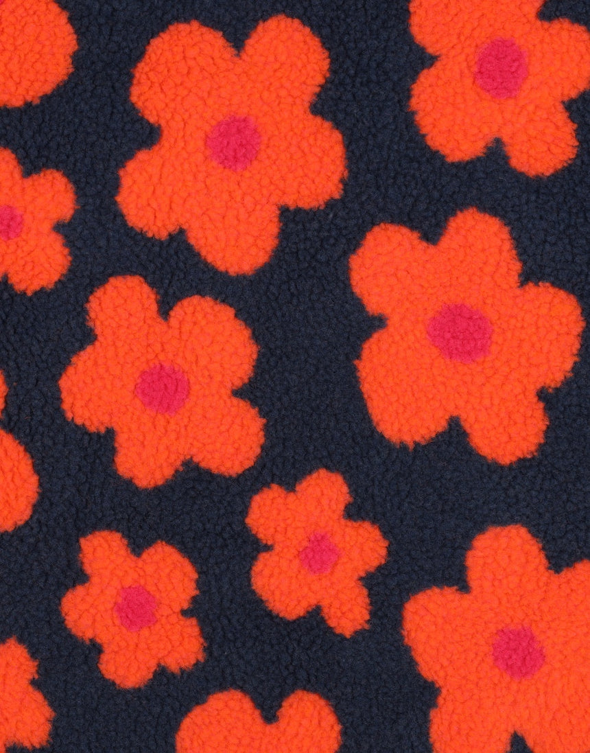 Navy & Coral Groovy Bloom Teddy Fleece Fabric