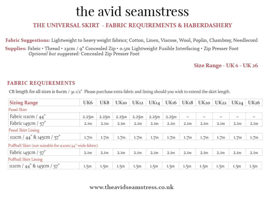 The Universal Skirt Sewing Pattern, The Avid Seamstress
