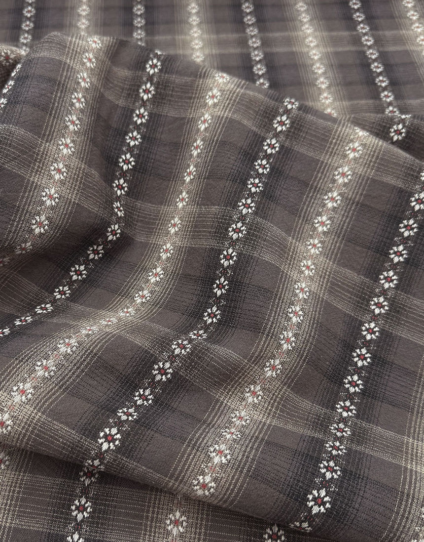 Tochio Yarn-Dyed Cotton Fabric, Anthracite Lantern Grid