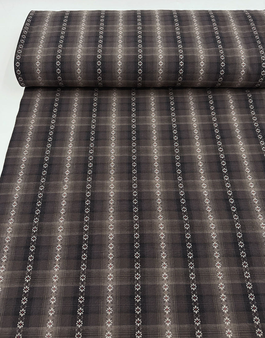 Tochio Yarn-Dyed Cotton Fabric, Anthracite Lantern Grid