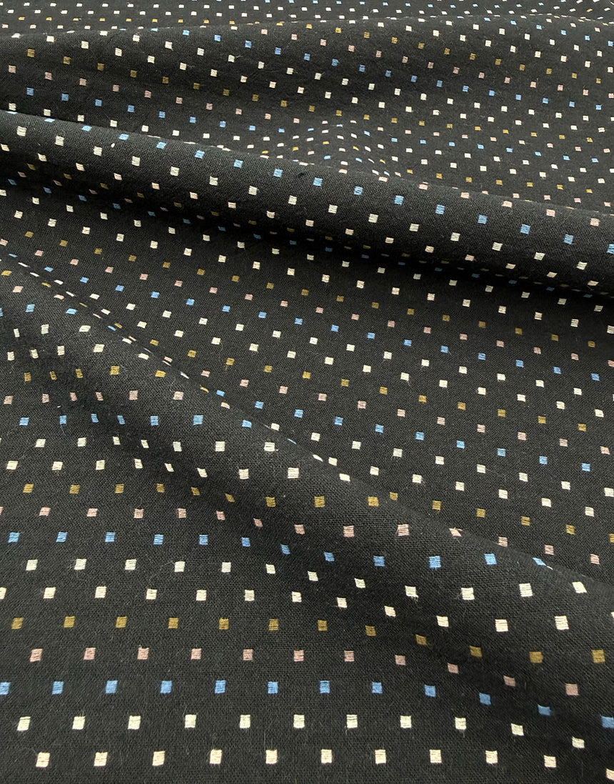 Tochio Yarn-Dyed Cotton Fabric, Midnight Square Dot