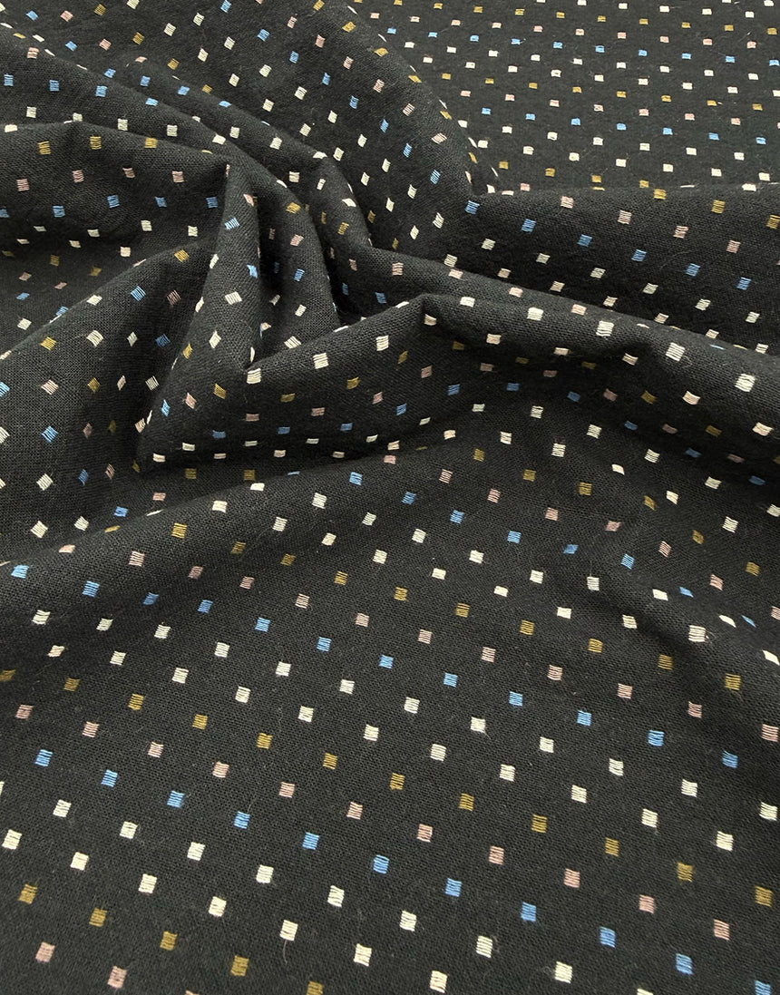 Tochio Yarn-Dyed Cotton Fabric, Midnight Square Dot